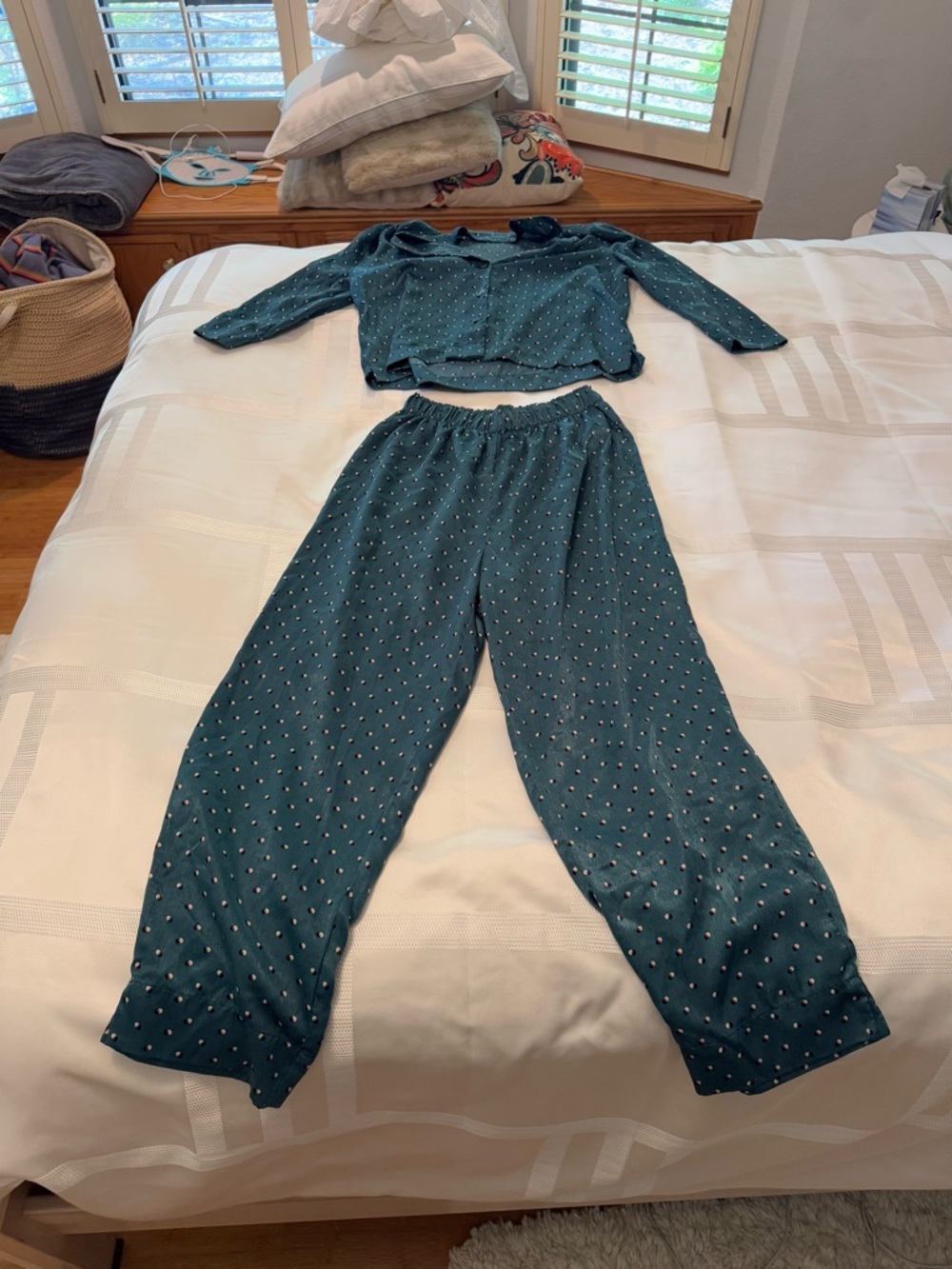 Women's Teal Polka Dot Lounge Pants & Top Set